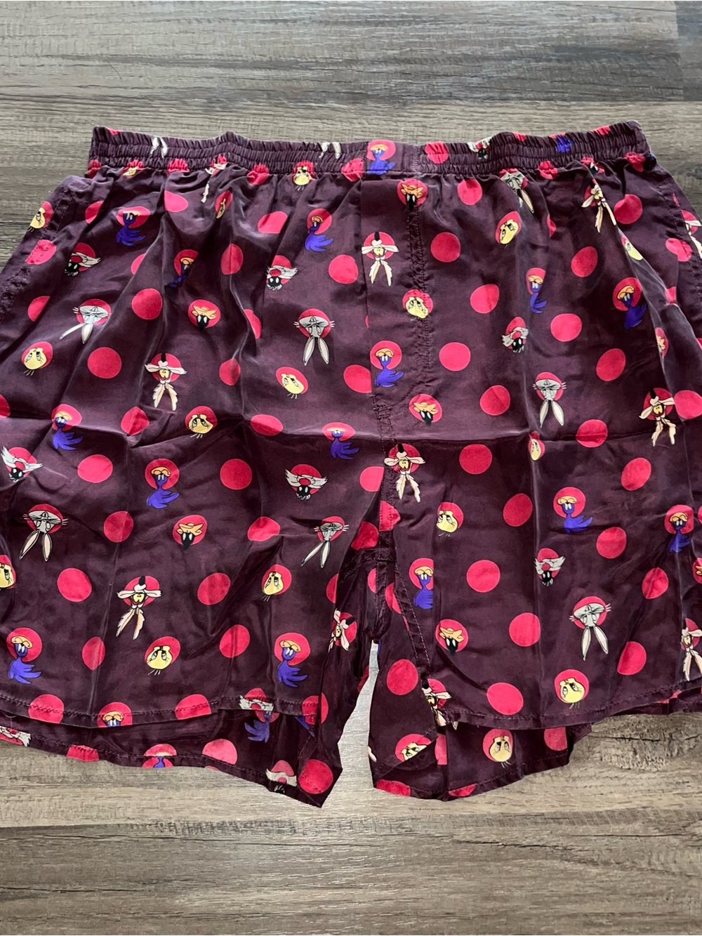 Vintage Looney Tunes Mania 1993 100% Silk Mens Large Sleep Boxer Shorts Red